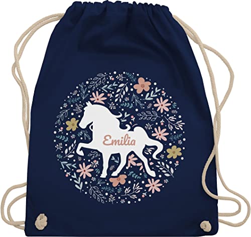 Turnbeutel Rucksack - Pferde - Pferd - Pferdemädchen - Unisize - Navy Blau - pferdefans beutel kinder personalisierte geschenke mädchen pferdemotive sportrucksack stoffbeutel name kindergarten von Geschenk mit Namen personalisiert by Shirtracer