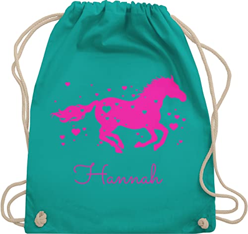 Turnbeutel Rucksack - Pferd - Pferde Geschenk Mädchen - Unisize - Türkis - kindergarten personalisiertes pferdezubehör personalisierte geschenke pferdemädchen personalisierter pferden kinder von Geschenk mit Namen personalisiert by Shirtracer