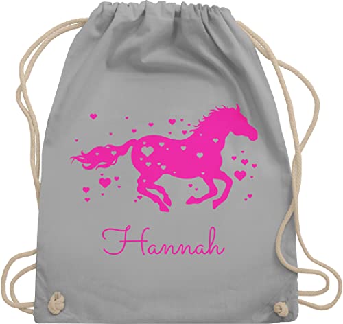 Turnbeutel Rucksack - Pferd - Pferde Geschenk Mädchen - Unisize - Hellgrau - stoffbeutel name kindergarten weihnachtsgeschenke pferdesport turnsackerl reiten kita beutel geschenke für pferdefans von Geschenk mit Namen personalisiert by Shirtracer