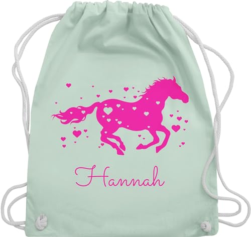 Turnbeutel Rucksack - Pferd - Pferde Geschenk Mädchen - Unisize - Pastell Grün - sportbeutel kindergarten name reitersachen sport beuteltasche tasche personalisierte reiten kinder baumwolle zum von Geschenk mit Namen personalisiert by Shirtracer