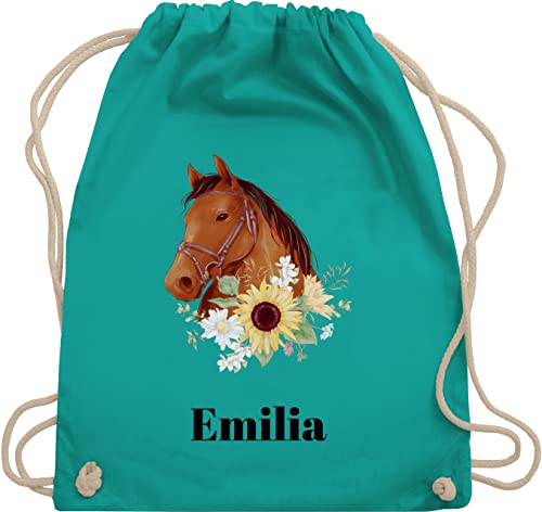 Turnbeutel Rucksack - Pferd - Pferde Mädchen Geschenk I Pferdekopf - Unisize - Türkis - pferdeliebhaber personalisierbar baumwolle tasche personalisierte geschenke reiter baumwoll kindergarten von Geschenk mit Namen personalisiert by Shirtracer