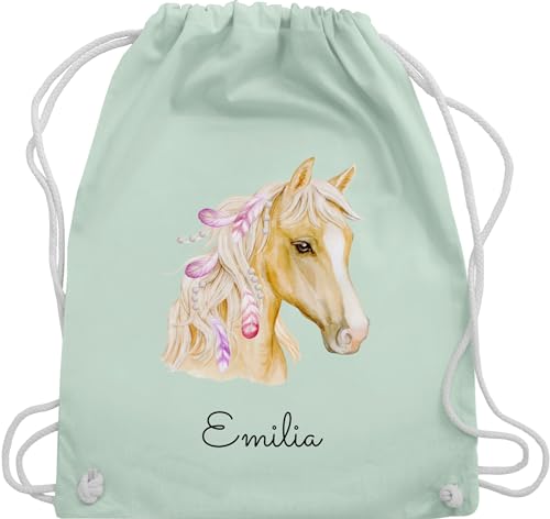 Turnbeutel Rucksack - Pferd Pferde - Pferdekopf - Unisize - Pastell Grün - stoffbeutel name kindergarten mädchen reiten baumwolle kita beutel wechselsachen von Geschenk mit Namen personalisiert by Shirtracer