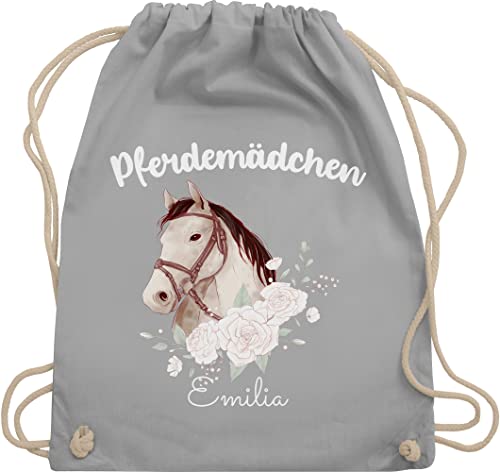 Turnbeutel Rucksack - Pferd Pferde - Pferdemädchen II - Unisize - Hellgrau - taschen personalisierte geschenke mädchen reiterin sportrucksack beutel für kindergarten reiter rucksäcke tasche name von Geschenk mit Namen personalisiert by Shirtracer