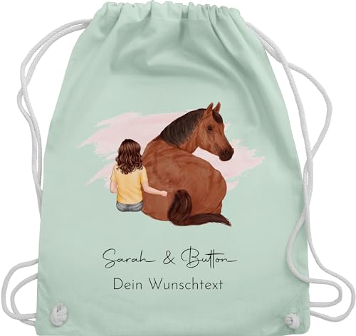 Turnbeutel Rucksack - Pferd - Pferdemädchen Namen - Pferde Mädchen Geschenk - Unisize - Pastell Grün - schlafbeutel kindergarten für reiterin sportbeutel baumwolle beutel reiter taschen von Geschenk mit Namen personalisiert by Shirtracer