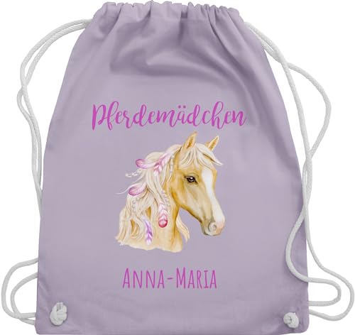 Turnbeutel Rucksack - Pferd - Pferdemädchen Wunschname - Pferde Geschenk Mädchen Personalisierte Geschenke Pferdemädchen Geschenke für Mädchen Reiten Sachen mit Namen - Unisize - Pastell Lila von Geschenk mit Namen personalisiert by Shirtracer