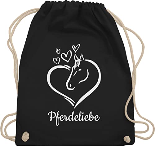 Turnbeutel Rucksack - Pferd Pferde - Pferdeportrait - mit Wunschtext - Unisize - Schwarz - reiten pferdeliebe reit sachen für mädchen pferden reiter beutel pferderucksäcke pferdemotiv herz von Geschenk mit Namen personalisiert by Shirtracer