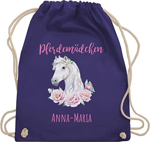 Turnbeutel Rucksack - Pferd Pferde - Reiten Mädchen Namen - Pferdemädchen - Unisize - Lila - sachen für reiter tasche pferden kinder personalisierter beutel wechselkleidung pferdezubehör von Geschenk mit Namen personalisiert by Shirtracer