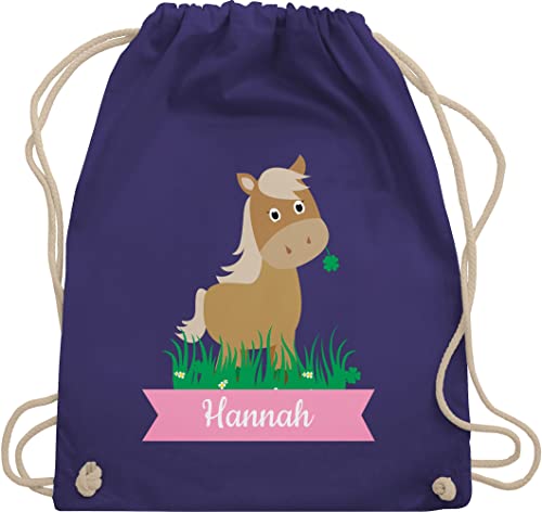 Turnbeutel Rucksack - Pferde - Süßes Pferd mit Name - Unisize - Lila - für reiter turntasche kindergarten reiten sachen mädchen pferdefreunde personalisierter geschenke beutel und turnsackerl von Geschenk mit Namen personalisiert by Shirtracer