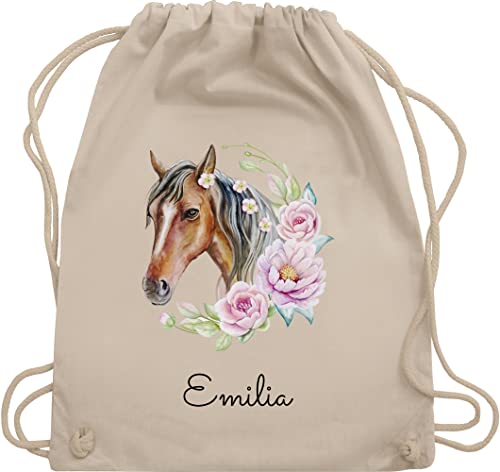 Turnbeutel Rucksack - Pferd Pferde - Wunschname Pferdekopf Name - Unisize - Naturweiß - personalisierter beutel wechselkleidung mädchen geschenke für pferdefans stoffrucksack von Geschenk mit Namen personalisiert by Shirtracer