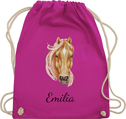 Turnbeutel Rucksack - Pferd Pferde - Wunschname Pferdekopf - hellbraun - Unisize - Fuchsia - reit sachen für mädchen pferdeliebhaber sporttasche kindergarten beutel pferdefan tasche von Geschenk mit Namen personalisiert by Shirtracer