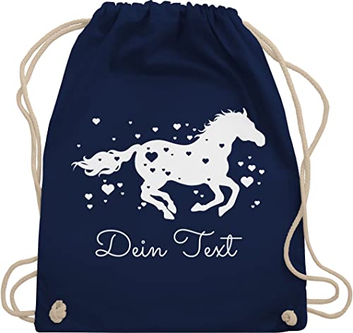 Turnbeutel Rucksack - Pferde - Pferd Dein Name Wunschtext Text - Unisize - Navy Blau - stofftasche mädchen tasche reitsport pferdefans taschen beutel für kindergarten pferdemotive stoffrucksack von Geschenk mit Namen personalisiert by Shirtracer