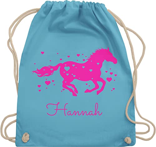 Turnbeutel Rucksack - Pferd - Pferde Geschenk Mädchen - Unisize - Hellblau - pferdeliebhaber sportbeutel turnsackerl kindergarten beutel pferdefan sporttasche kinder kindergartenrucksack von Geschenk mit Namen personalisiert by Shirtracer