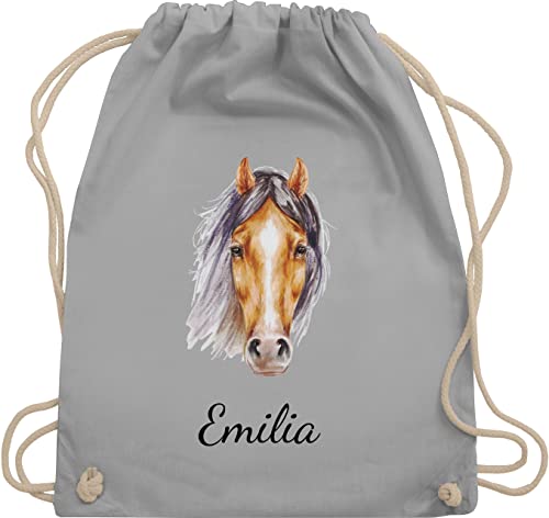 Turnbeutel Rucksack - Pferd - Pferde Geschenk I Pferdekopf Pferde Mädchen - Unisize - Hellgrau - beutel für kindergarten weihnachtsgeschenke pferdesport stoffrucksack tasche name pferdefans von Geschenk mit Namen personalisiert by Shirtracer