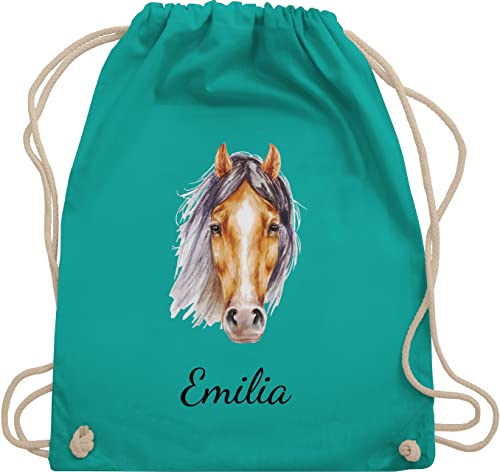 Turnbeutel Rucksack - Pferd - Pferde Geschenk I Pferdekopf Pferde Mädchen - Unisize - Türkis - pferdeliebhaber personalisierbar kindergarten geschenke reiter und pferdemotiv von Geschenk mit Namen personalisiert by Shirtracer