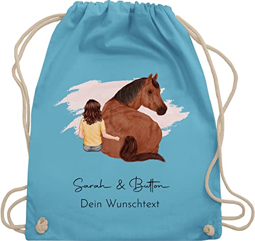 Turnbeutel Rucksack - Pferd - Pferdemädchen Namen - Pferde Mädchen Geschenk - Unisize - Hellblau - turnsackerl stoffbeutel name kindergarten weihnachtsgeschenke pferdesport kind turnsack von Geschenk mit Namen personalisiert by Shirtracer