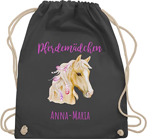 Turnbeutel Rucksack - Pferd - Pferdemädchen Wunschname - Pferde Geschenk Mädchen Personalisierte Geschenke Pferdemädchen Geschenke für Mädchen Reiten Sachen mit Namen - Unisize - Dunkelgrau von Geschenk mit Namen personalisiert by Shirtracer