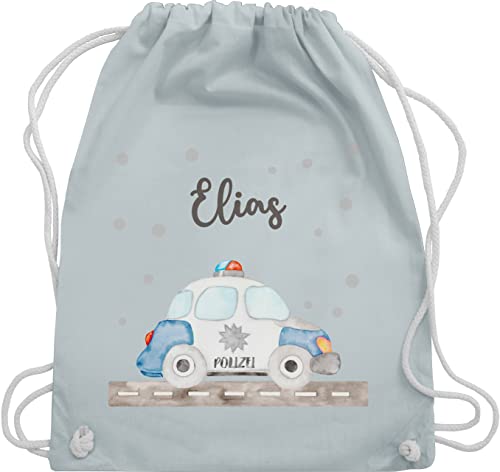 Turnbeutel Rucksack - Polizei Blaulicht Bundespolizei Polizeiauto Polizist - Unisize - Pastell Blau - kindergarten polizisten kinder auto sportbeutel für taschen fuer tasche baumwolle von Geschenk mit Namen personalisiert by Shirtracer