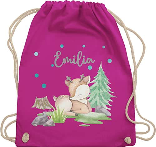 Turnbeutel Rucksack - Waldtier Reh Rehlein - Unisize - Fuchsia - personalisierte kinder geschenke waldtiere rucksäcke beutel für wechselwäsche kindergarten turntasche wäschebeutel kita von Geschenk mit Namen personalisiert by Shirtracer