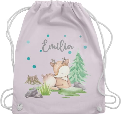 Turnbeutel Rucksack - Waldtier Reh Rehlein - Unisize - Pastell Rosa - kinder rucksäcke kindergarten schule beutel wechselsachenbeutel kita baumwolle aus tasche kindergartentasche wechselwäsche von Geschenk mit Namen personalisiert by Shirtracer