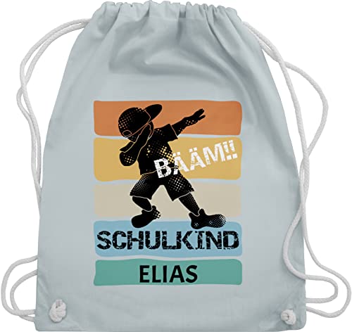 Turnbeutel Rucksack - Schulanfang Einschulung - BÄÄM Schulkind - Unisize - Pastell Blau - bin ein trainingsbeutel junge beutel erstklässler bääm!! sportsack zur name 1.schultag schulkinder von Geschenk mit Namen personalisiert by Shirtracer