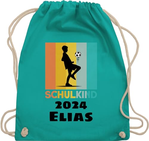 Turnbeutel Rucksack - Schulanfang Einschulung - Schulkind 2024 Fußball - Unisize - Türkis - einschulungsgeschenke personalisierte geschenke jungen 1. schultag name junge schulgeschenke mädchen von Geschenk mit Namen personalisiert by Shirtracer