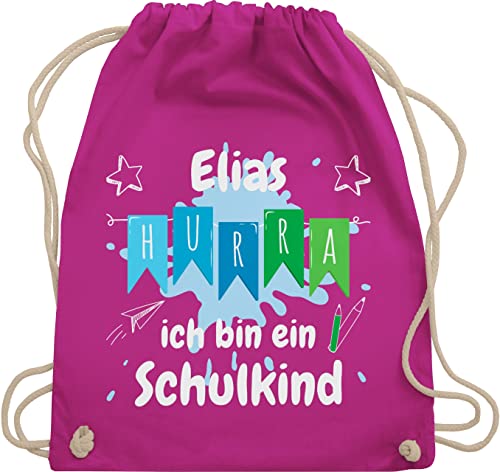 Turnbeutel Rucksack - Schulanfang Einschulung - Hurra ich bin ein Schulkind - Unisize - Fuchsia - zur schule name sportbeutel personalisierte beutel einschulungs junge tasche schul schuleinführung von Geschenk mit Namen personalisiert by Shirtracer