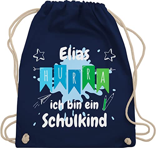 Turnbeutel Rucksack - Schulanfang Einschulung - Hurra ich bin ein Schulkind - Unisize - Navy Blau - erster schultag sportbeutel schulanfänger name stoffbeutel schul beutel einschulung-schulkind von Geschenk mit Namen personalisiert by Shirtracer