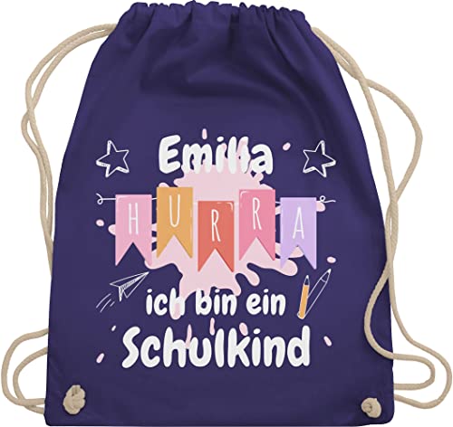 Turnbeutel Rucksack - Schulanfang Einschulung - Hurra ich bin ein Schulkind - rosa oder hellblau - weiß - Unisize - Lila - geschenke jungen erster schultag zur für personalisierte von Geschenk mit Namen personalisiert by Shirtracer