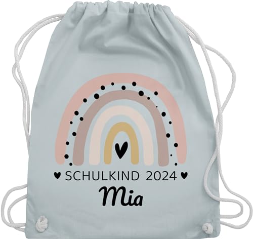 Turnbeutel Rucksack - Schulanfang Einschulung - Regenbogen Schulkind 2024 - Unisize - Pastell Blau - rucksäcke junge erste schultag sport tasche personalisierte für schulanfaenger baumwoll von Geschenk mit Namen personalisiert by Shirtracer