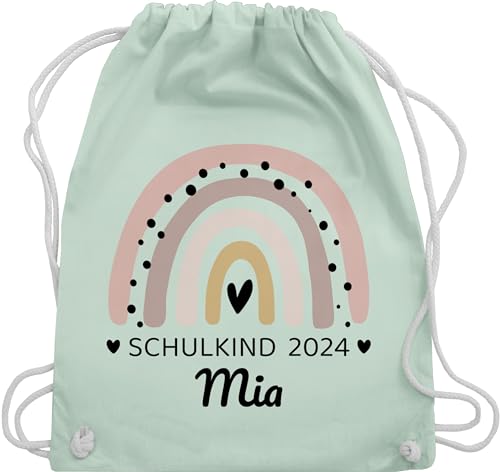 Turnbeutel Rucksack - Schulanfang Einschulung - Regenbogen Schulkind 2024 - Unisize - Pastell Grün - junge erster schultag baumwolle tasche für 1.schultag geschenke schulbeginn jungen von Geschenk mit Namen personalisiert by Shirtracer