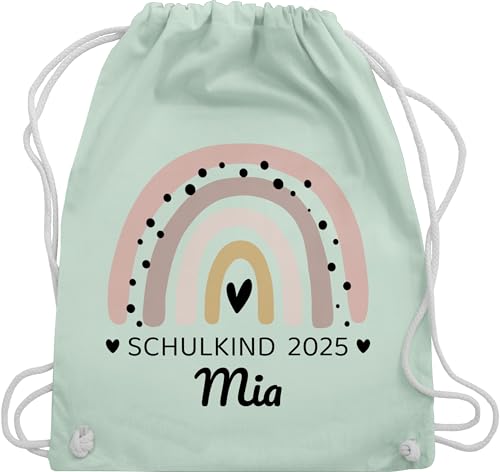 Turnbeutel Rucksack - Schulanfang Einschulung - Regenbogen Schulkind 2025 - Unisize - Pastell Grün - sportbeutel mädchen schule schul beutel schulanfänger 2024 stoffbeutel von Geschenk mit Namen personalisiert by Shirtracer