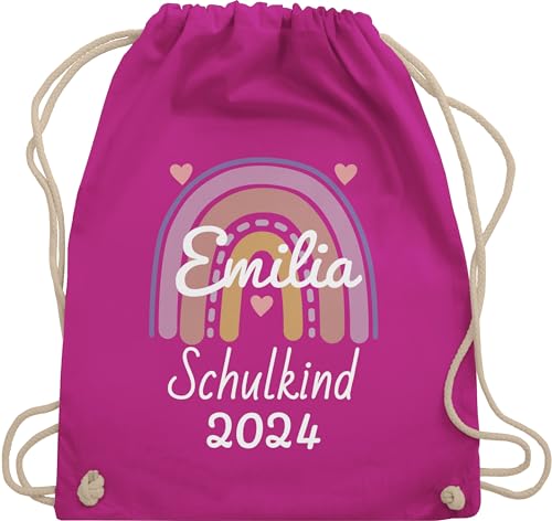 Turnbeutel Rucksack - Schulanfang Einschulung - Schulkind 2024 Boho Regenbogen - Unisize - Fuchsia - personalisierter sportbeutel schule beutel stoff personalisierte zur einschulungs taschen schul von Geschenk mit Namen personalisiert by Shirtracer