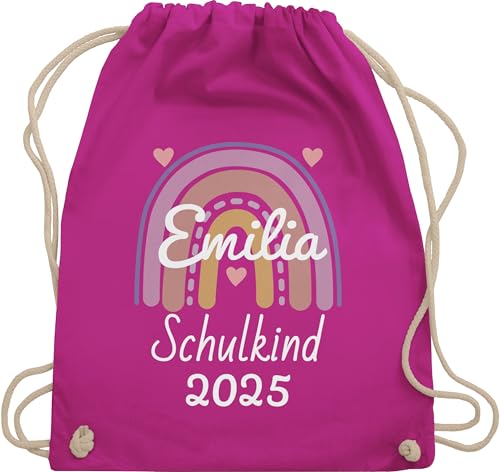 Turnbeutel Rucksack - Schulanfang Einschulung - Schulkind 2025 Boho Regenbogen - Unisize - Fuchsia - name erster schultag sportbeutel schulanfänger stoffbeutel schul beutel einschulung-schulkind von Geschenk mit Namen personalisiert by Shirtracer