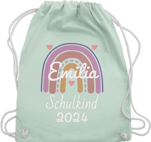 Turnbeutel Rucksack - Schulanfang Einschulung - Schulkind 2024 Boho Regenbogen - Unisize - Pastell Grün - einschulung. geschenke für mädchen schuleinführungsgeschenk personalisierte jungen von Geschenk mit Namen personalisiert by Shirtracer