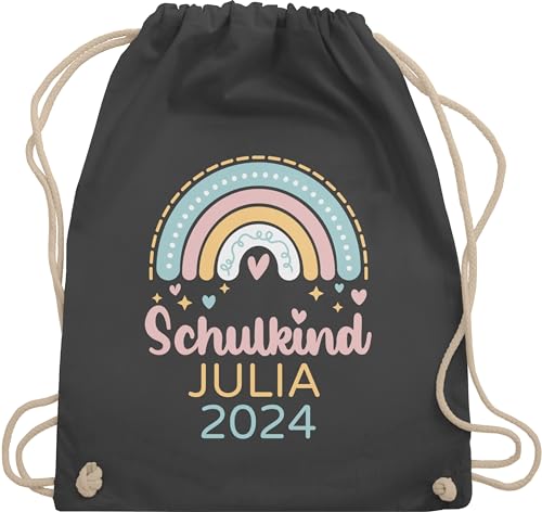 Turnbeutel Rucksack - Schulanfang Einschulung - Schulkind 2024 Regenbogen - Unisize - Dunkelgrau - ich bin ein personalisierte baumwoll junge erste schultag mädchen tasche für schulanfaenger von Geschenk mit Namen personalisiert by Shirtracer