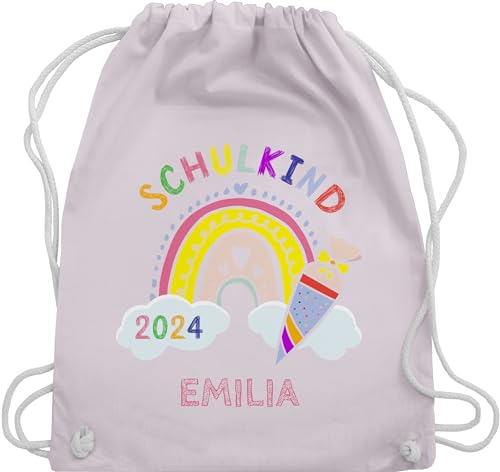 Turnbeutel Rucksack - Schulanfang Einschulung - Schulkind 2024 Regenbogen - Unisize - Pastell Rosa - schulanfangsgeschenke mädchen erstes schuljahr geschenke für schuleinführungsgeschenk jungen von Geschenk mit Namen personalisiert by Shirtracer