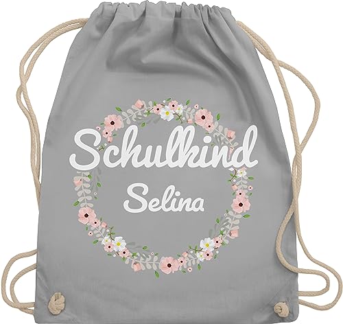 Turnbeutel Rucksack - Schulanfang Einschulung - Schulkind Blumenkranz mit Name - Unisize - Hellgrau - geschenke zur für jungen 1. schultag mädchen erste klasse erster einschulubg personalisierte von Geschenk mit Namen personalisiert by Shirtracer