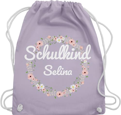 Turnbeutel Rucksack - Schulanfang Einschulung - Schulkind Blumenkranz mit Name - Unisize - Pastell Lila - erster schultag sportbeutel schulanfänger tasche schul beutel einschulung-schulkind von Geschenk mit Namen personalisiert by Shirtracer