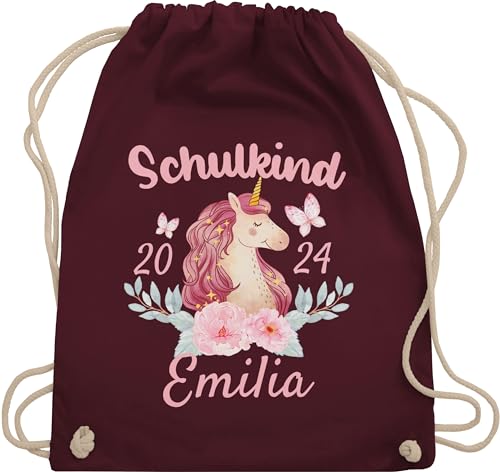 Turnbeutel Rucksack - Schulanfang Einschulung - Schulkind Einhorn 2024 - Unisize - Bordeauxrot - personalisiertes einschulungsgeschenk personalisierte geschenke schulkinder schulanfangsgeschenk von Geschenk mit Namen personalisiert by Shirtracer