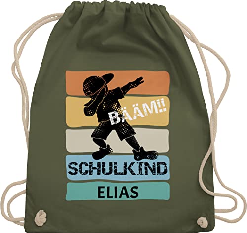 Turnbeutel Rucksack - Schulanfang Einschulung - BÄÄM Schulkind - Unisize - Olivgrün - 1. klasse sportrucksack geschenke jungen schuleingangs turnbeut junge einschulungsfeier turnsack maedchen von Geschenk mit Namen personalisiert by Shirtracer