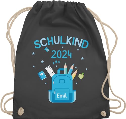 Turnbeutel Rucksack - Schulanfang Einschulung - Schulkind 2024 - Unisize - Dunkelgrau - erster schultag beutel junge first day of school geschenke schulstarter jungen erste klasse mädchen von Geschenk mit Namen personalisiert by Shirtracer