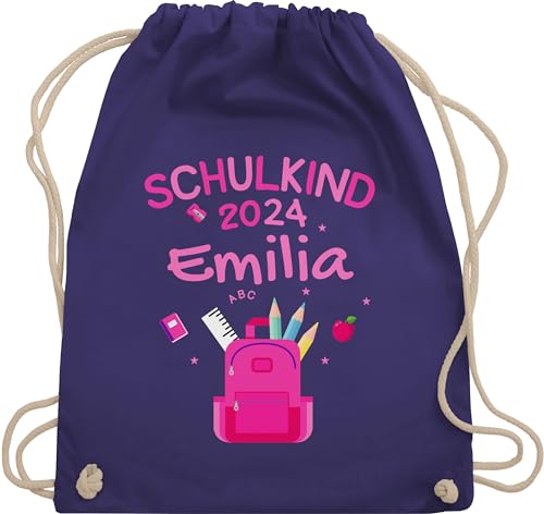 Turnbeutel Rucksack - Schulanfang Einschulung - Schulkind 2024 - Unisize - Lila - taschen erster schultag mädchen 1 klasse baumwolle geschenke für erste schuljahr kinder maedchen von Geschenk mit Namen personalisiert by Shirtracer