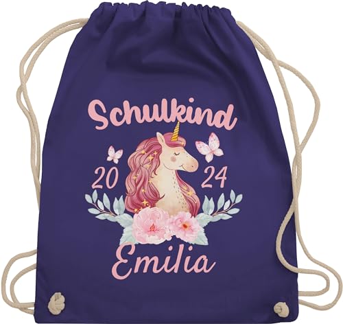 Turnbeutel Rucksack - Schulanfang Einschulung - Schulkind Einhorn 2024 - Unisize - Lila - schulanfangsgeschenke mädchen schuleingangs geschenke personalisierte einschulungsgeschenke von Geschenk mit Namen personalisiert by Shirtracer