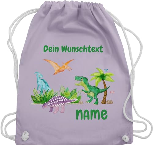 Turnbeutel Rucksack - Tiere - Dino Dinos Dinosaurier - Unisize - Pastell Lila - wechselsachen beutel kindergarten kita turntasche kinder mädchen für kind name turnsackerl sportbeutel von Geschenk mit Namen personalisiert by Shirtracer