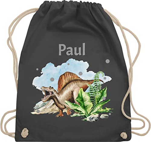 Turnbeutel Rucksack - Dinosaurier Dino - Dinos - Unisize - Dunkelgrau - beutel kindergarten beuteltasche wäschebeutel kinder taschen baumwolle stoffbeutel wechselwäsche stoff von Geschenk mit Namen personalisiert by Shirtracer