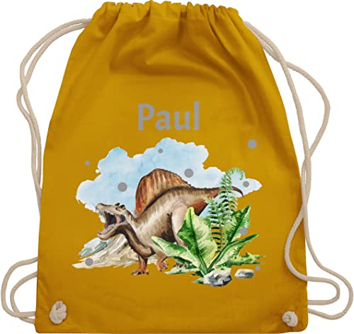 Turnbeutel Rucksack - Dinosaurier Dino - Dinos - Unisize - Senfgelb - beutel kinder sportbeutel junge kindergarten baumwolle tasche für kita baumwoll wechselwäsche wechselkleidung personalisierte von Geschenk mit Namen personalisiert by Shirtracer