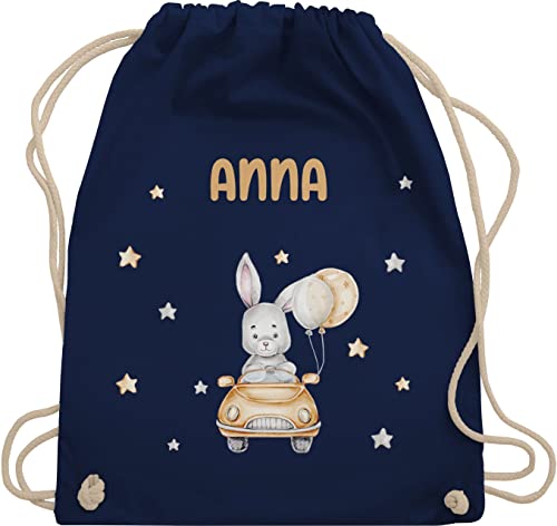 Turnbeutel Rucksack - Tiere - Hasenmotiv Baby Hase süß Bunny Rabbit Häschen Rennfahrer - Unisize - Navy Blau - beutel kita name personalisieren dino turnsackerl personalisierte kinder taschen von Geschenk mit Namen personalisiert by Shirtracer