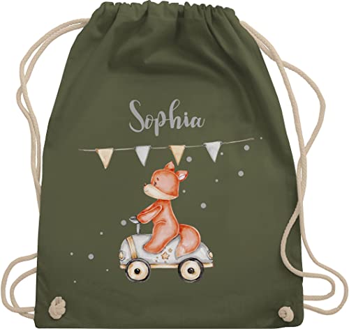 Turnbeutel Rucksack - Tiere - Niedlicher Fuchs Süßes Fuchsmotiv Geburt Baby Fox Rennfahrer - Unisize - Olivgrün - wechselwäsche beutel kita personalisierte+kinder+rucksäcke von Geschenk mit Namen personalisiert by Shirtracer