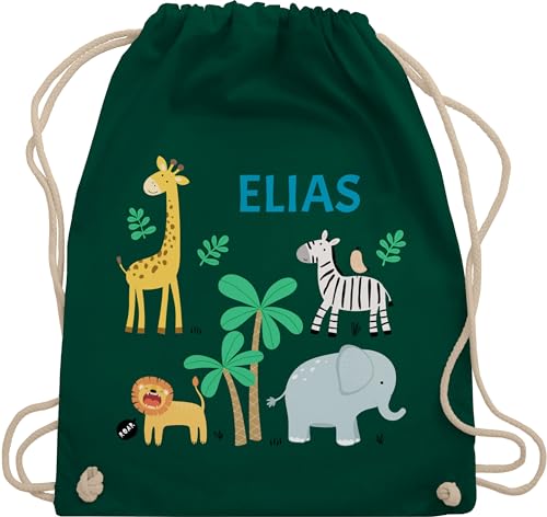 Turnbeutel Rucksack - Safari Tiere Zootiere Zoo Giraffe Zebra Löwe Elefant - Unisize - Dunkelgrün - wechselsachen beutel kindergarten personalisierte rucksäcke kinder wechselbeutel von Geschenk mit Namen personalisiert by Shirtracer