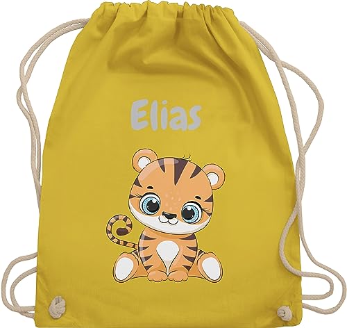 Turnbeutel Rucksack - Tiere - Süßer Tiger Tigers Wildkatze - Unisize - Gelb - kindergarten beutel name kinder kita für wechselwäsche wechselkleidung kindergartentasche baumwolle personalisierter von Geschenk mit Namen personalisiert by Shirtracer